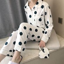 Conjunto de pijama de algodón 2019 para mujer, ropa de dormir cómoda con estampado de lunares, de manga larga, 100% 2024 - compra barato