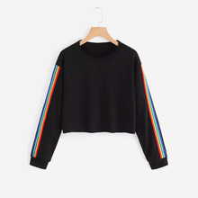 2018Womens Long Sleeve Striped Crop Hoodie Sweatshirt Jumper Hooded Pullover Top Black Hoodies Harajuku Cropped Sudadera Mujer 2024 - buy cheap
