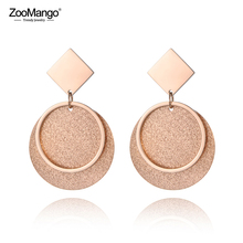 ZooMango Bohemia Stainless Steel Women Jewelry Rose Gold Color Frosted Sheet Circle And Square Stud Earrings ZE18443 2024 - buy cheap