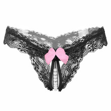 Hot Sexy Open Crotch Thongs G-String Lingerie Women Sexy Crotchless Panties Bowknot Pearls Lace Underwear Nightwear G-string 2024 - buy cheap
