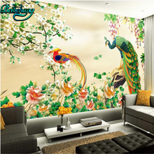 beibehang Chinese painting embossed peony peacock background wall large custom wallpaper murals 2024 - buy cheap