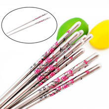 5 Pairs/set Stainless Steel Chopsticks Printed Non-slip Plum Flower Pattern Minion Chop Sticks Korean Palillos Metal Chopsticks 2024 - buy cheap