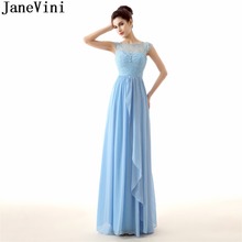 JaneVini Graceful Sky Blue Party Dresses A Line Prom Dresses Chiffon Sleeveless Lace Ribbon Formal Dress Long Bridesmaid Gowns 2024 - buy cheap