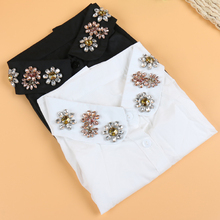 Blusa con lazo blanco y negro para mujer, camisa con diamantes de imitación de cristal, blusa con solapa, accesorios de ropa para mujer 2024 - compra barato