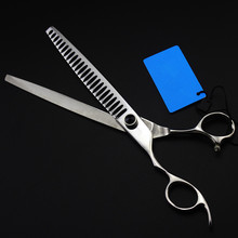 High quality Japan steel left hand 8 inch Fishbone pet dog grooming hair scissors thinning shears berber hairdressing scissors 2024 - buy cheap