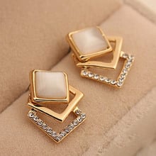 Fashion Golden Color Geometric Square Frame Cat Eyes Stud Earrings Rhinestone Inlaid Piercing Earrings Women Party Jewelry 2024 - buy cheap
