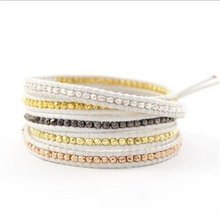 Free shipping  handmade  5 wrap bracelet on white leather Wrap Bracelet on Leather 2024 - buy cheap