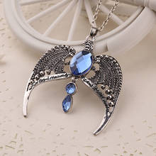 Eagle Crown Necklace Diadem Queen Blue Crystal Pendant Vintage Retro Steampunk Exaggerate Antique Silver Color Jewelry Wholesale 2024 - buy cheap