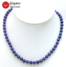 Qingmos Dark Blue Pearl Necklace for Women with Natural 7-8mm Round Freshwater Pearl Chokers Necklace 17" Women Jewelry 5450 2024 - buy cheap