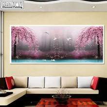 Pintura de diamante bordado 5d faça você mesmo paisagem árvores de cerejeiras cisne pintura de diamante ponto de cruz decoração de casa de strass xy20 2024 - compre barato