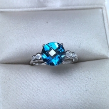 Anel de topázio azul natural uloveido para mulheres, joias de casamento em prata esterlina 925, 6x8mm com caixa de veludo e certificado 2024 - compre barato