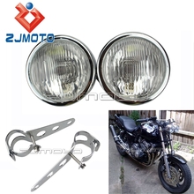 ZJMOTO Chrome Motorcycle Twin Headlight Backroad Choppers Cafe Racer Dominator Twin Headlights Custom Head Lamps Hight Low Beam 2024 - buy cheap