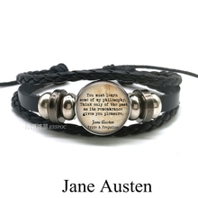 Pulseira jane austen, orgulho e prego, citação, 16mm, botão, masculina, punk, couro preto 2024 - compre barato