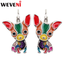 WEVENI Enamel Alloy Sweet Chihuahua Dog Earrings French Clip Stud Cute Animal Jewelry For Girls Pet Lovers Women Ladies Gift New 2024 - buy cheap