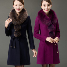 Abrigo de lana ajustado para mujer, chaqueta con cuello de piel, de Cachemira, elegante, talla grande, L-5XL, R902, invierno, 2019 2024 - compra barato