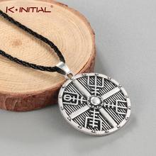 Kinitial Viking Men Retro Vegvisir Cross Horror In Runic Circle Pendant Vintage Compass Rune Amulet Collier Necklace Jewelry 2024 - buy cheap