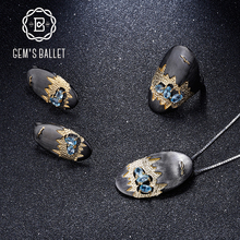 GEM'S BALLET-Conjunto de joyería hecha a mano con Topacio Azul suizo Natural, anillo de Plata de Ley 925, pendientes, colgante, conjuntos para mujeres 2024 - compra barato