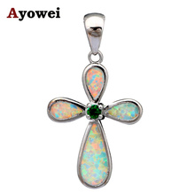 statement necklace for women White Fire Opal silver plated Stamped Green Crystal Nacklace Pendants Cross Fashion jewelry OPS574A 2024 - buy cheap