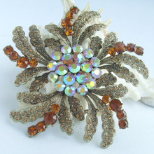 3.94" Pretty Flower Brooch Pin Brown Rhinestone Crystals EE04588C1 2024 - buy cheap