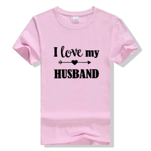 Camisetas con estampado de corazón para chica, ropa Hipster con estampado de corazón, cuello redondo, amo a mi marido 2024 - compra barato