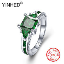 Женское кольцо из серебра 925 пробы YINHED, квадратное кольцо с зеленым кубическим цирконием для помолвки и свадьбы, размер 5-11, ZR534 2024 - купить недорого