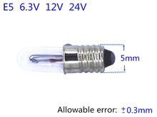 Миниатюрная лампочка индикатора E5 6,3 В E5 12 В E5 24 В, 12 шт., маленькая лампочка индикатора, лампочка индикатора E5 6 В, лампочка индикатора E5 1,5 в E5 2,5 в 2024 - купить недорого