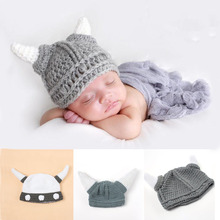 New Top Sale Ox horn Design Newborn Photography Props Baby Handmade Ox horn Crochet Hat 3-24 months baby hat 2 colors 2024 - buy cheap