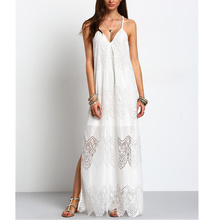 V Neck Spaghetti Strap White Lace Sexy Dress Women Backless Long Beach Summer Dress Sundress Bohemian Split Maxi Dress Plus Size 2024 - buy cheap