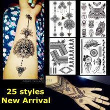 1PC Large Indian Mehdi Black Ink Henna Tattoo Lotus Flower Pendants Lace Jewelry Waterproof Temporary Tattoo Sticker Decal HBJ19 2024 - buy cheap