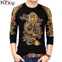 Hcxy 2021 inverno estilo chinês ouro dragão impressão pulôver suéteres masculino camisola de malha qualidade masculina marca de malha camisolas masculinas 2024 - compre barato