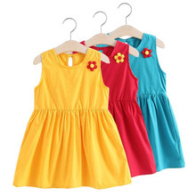 Summer Little Girls Soild Flower Vest Dress 2019 Casual Sleeveless Cotton Linen Party Dress For 2-6T Toddler Clothes Kids Dress 2024 - buy cheap