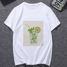 Camiseta informal de verano para mujer, remera de cóctel dibujada a mano, Camiseta con estampado Harajuku de moda, camisetas blancas de manga corta para mujer 2019 2024 - compra barato