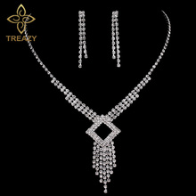 Treazy-joias com pingente de cristal e borla, conjunto de joias elegante para casamento, damas de honra 2024 - compre barato