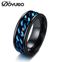 DOYUBO, новый дизайн, мужские кольца из нержавеющей стали 316L с вращающимися синими металлическими цепочками, кольца в стиле панк для мальчиков, европейские ювелирные изделия DA061 2024 - купить недорого