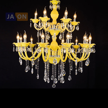 led e14 European Iron Crystal Glass Yellow Chandelier Lighting Lustre Suspension Luminaire Lampen For Foyer 2024 - buy cheap