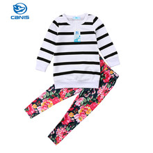 2PCS Spring Toddler Kids Baby Girls Sport Casual Long Sleeve Striped T-Shirt Tops+Flower Pants Leggings Trousers Clothes Sets 2024 - buy cheap