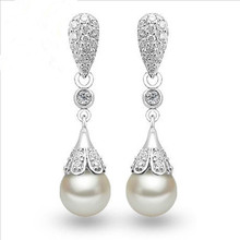 Top Quality Silver Plated Women Drop Earrings Jewelry Shiny Crystal Pearl Earrings For Girl Lady Party Accessories Lovers Gift 2024 - buy cheap