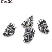 Pipitree 4pcs/lot Punk Crown Skull Beads Charms for Men's Bracelet Jewelry Making DIY Vintage Stainless Steel Beads Accessories 2024 - buy cheap