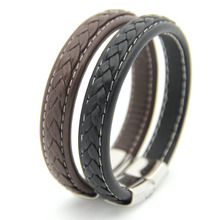 316L Stainless Steel Bracelets Bangles Men Gift Black Genuine Leather Men's Bracelets Knitted Magnetic Clasp Fashion Jewelry 2024 - buy cheap