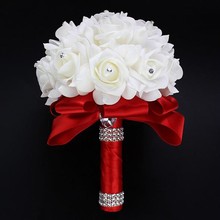 perfectlifeoh Beautiful White Ivory Bridal Bridesmaid Flower Wedding Bouquet Artificial Flower Rose Bouquet Crystal Bridal Bouqu 2024 - buy cheap