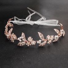 Floralbride artesanal rosa ouro strass pérolas de cristal casamento tiara bandana acessórios para o cabelo de noiva jóias femininas 2024 - compre barato