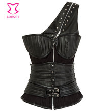 Sexy Gothic Clothing Black Leather Armor Corset Steampunk Burlesque Costume Plus Size Corsets And Bustiers Zipper Waist Trainer 2024 - buy cheap