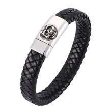 Fashion Man Jewelry Braided Leather Bracelet Skull Head Bracelet Stainless Steel Magnetic Clasps Male Wrist Band Gifts BB0317 2024 - buy cheap