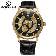 Casual Forsining Watch Men Mechanical Gold Black See Through Dial Hand Wind Watches PU Leather Wristwatch Free Ship 2024 - buy cheap