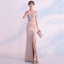 Corzzet Sequines Dress Elegant Deep V Neck Backless Party Maxi Dresses Sexy Slit Mermaid Long Dress Women 2024 - buy cheap