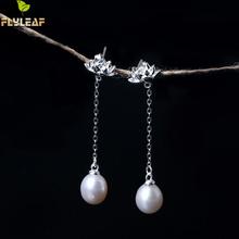 Flyleaf 100% 925 Sterling Silver Freshwater Pearls Lotus Flower Long Tassel Earrings Chinese Style Lady Fashion Jewelry 2024 - buy cheap