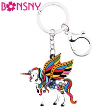 Bonsny Acrylic Floral Holy Unicorn Horse Key Chain Keychain Rings Unique Animal Jewelry For Women Girls Handbag Car Purse Bijoux 2024 - buy cheap