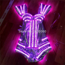 LED light luminous illuminated glowing wears bra women LED costumes vest ballroom dance bar stage RGB cloth dj disco show 2024 - buy cheap