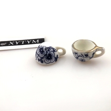 50pcs/lot Blue Flower Printed Antique Chinese Style Teacup Pendants 16x11x9mm Ceramic Charms For DIY 2024 - buy cheap