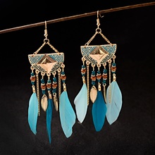 Vintage Women's Ethnic Semicircle Alloy Beads Drop Earrings Feather Fashion Jewelry Gypsy Boho Earrings Oorbellen Jhumka 2024 - buy cheap